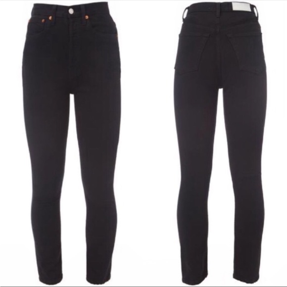 RE/DONE Originals Ultra High Rise Skinny Black size 26 button fly stretchy - Picture 2 of 12